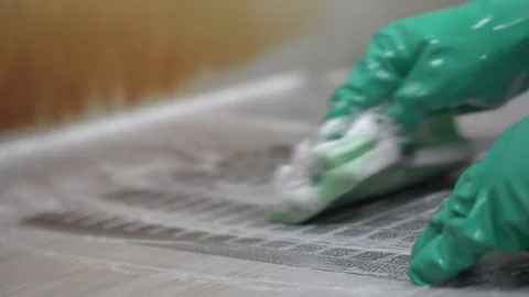 Factory. Hands in rubber gloves. Stock Footage 128957435