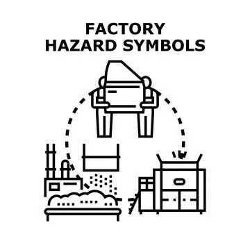 Factory hazard symbols concept representing industrial safety Stock Illustration