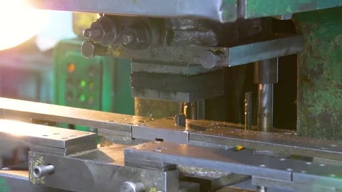 Factory hydraulic press. Stamping on the press. Stock Footage 276962937