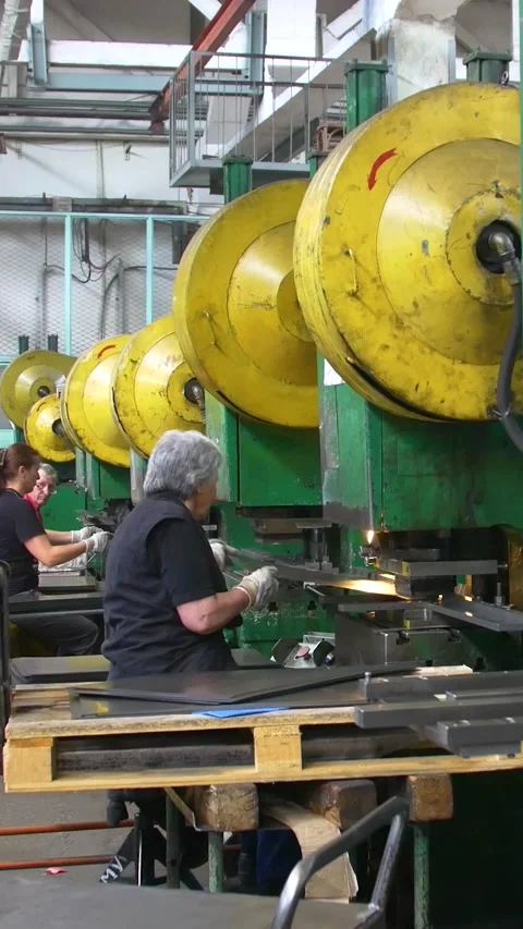 Factory hydraulic press. Stamping of sheet steel parts on a hydraulic press. Video stock 277130064