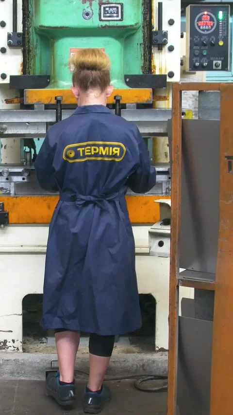 Factory hydraulic press. Stamping of sheet steel parts on a hydraulic press. Stock Footage 277130079