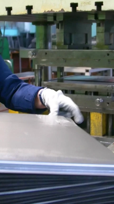Factory hydraulic press. Stamping of sheet steel parts on a hydraulic press. Stock Footage 277130164