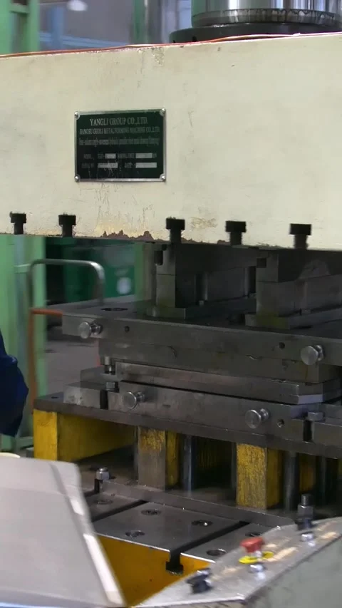 Factory hydraulic press. Stamping of sheet steel parts on a hydraulic press. Stock Footage 277130180