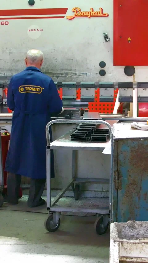 Factory hydraulic press. Stamping of sheet steel parts on a hydraulic press. Stock Footage 277130203