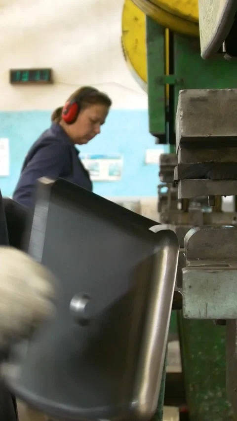 Factory hydraulic press. Stamping of sheet steel parts on a hydraulic press. Stock Footage 277130211