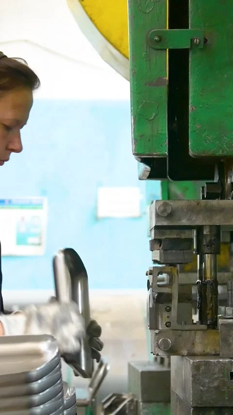 Factory hydraulic press. Stamping of sheet steel parts on a hydraulic press. Stock Footage 277130213