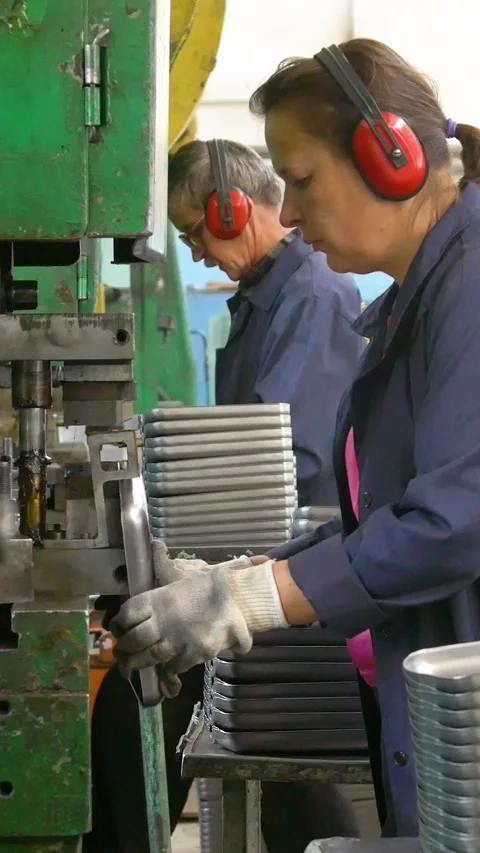 Factory hydraulic press. Stamping of sheet steel parts on a hydraulic press. Stock Footage 277130215