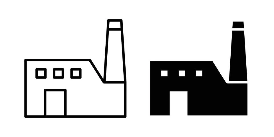 Factory icon linear versions pack on white background Stock Illustration