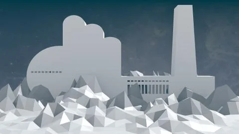 Factory icon on low poly landscape Stock Illustration