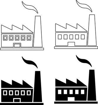 Factory icon set. Vector industrial buildings pictogram. Black silhouettes .. Stock Illustration
