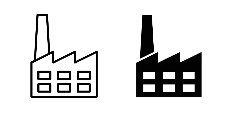 Factory icon thin line and clipart style vector set Stock Illustration