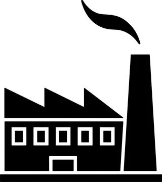 Factory icon. Vector industrial building pictogram. Black silhouette and fl.. Stock Illustration