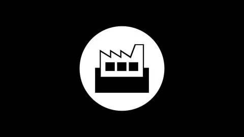 Factory icon white color simple shape circle animation black background Vidéo 279006272