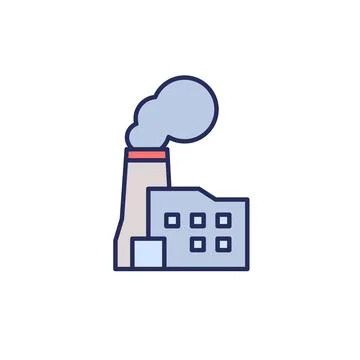 Factory icon on white with outline Stock Illustration