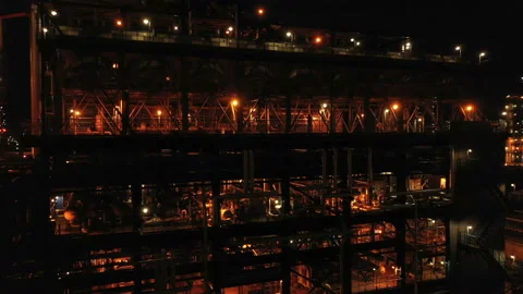 Factory with illumination. Yellow red light on open floor of industrial building Stock Footage 239788831