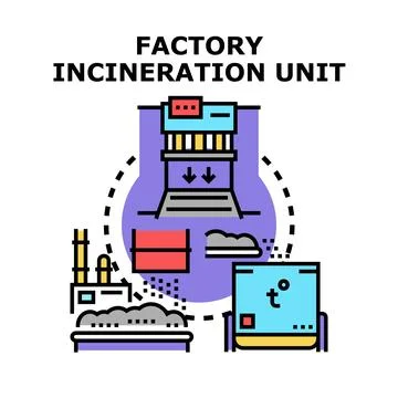 Factory incineration unit managing waste disposal process Stock Illustration