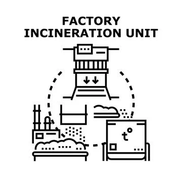 Factory incineration unit managing waste disposal process Stock Illustration