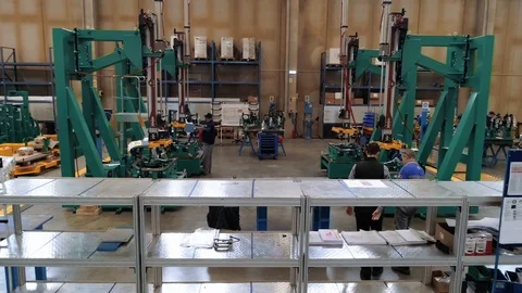 Factory Indoor Aerial View Above Drone Industrial Stockbeeldmateriaal 128488931
