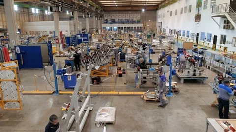 Factory Indoor Aerial View Above Drone Industrial  Stock-Footage 128489042