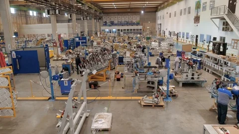 Factory Indoor Aerial View Above Drone Industrial  Stock Footage 128489192