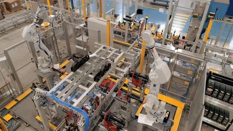 Factory Indoor Aerial View Above Drone Industrial Vídeo Stock 128490079