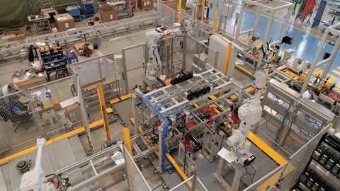Factory Indoor Aerial View Above Drone Industrial Vídeo Stock 128490183