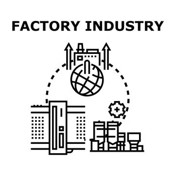 Factory industry production process global development Stock Illustration