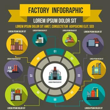 Factory infographic elements, flat style Stock Illustration
