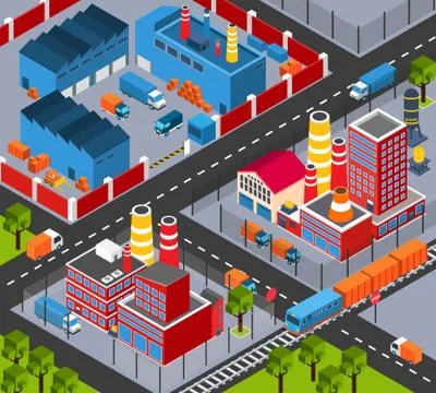 Factory Infrastructure Isometric イラスト素材