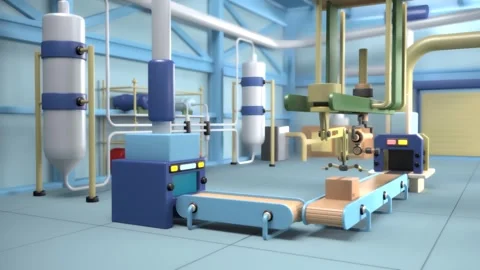 Factory Inside View of Robotics Hands Packaging Box Post Production for Delivery Vidéo 260689263