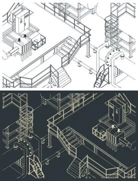 Factory interior close up and industrial infrastructure of production Illustrazione stock
