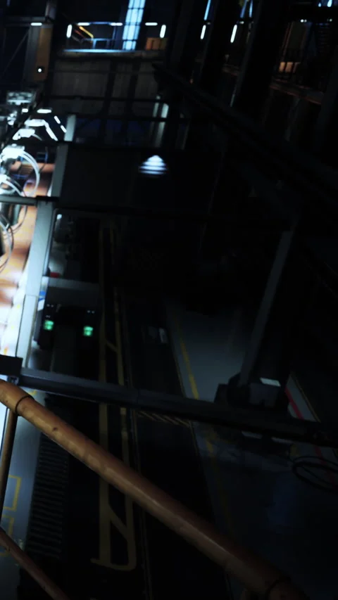 Factory interior with machinery and lighting at nighttime Stock Footage 339772715