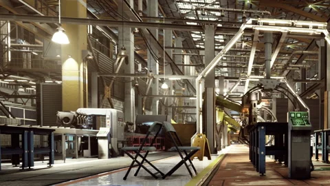 Factory interior with machines and equipment during daytime hours Stock Footage 343552936
