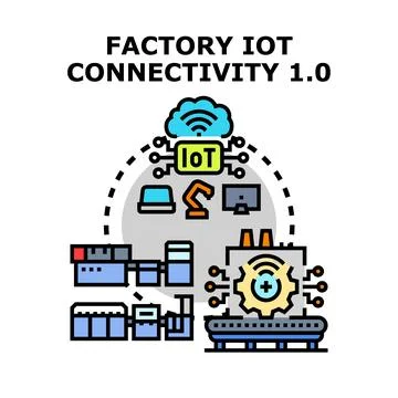 Factory iot connectivity process automating production management Stock Illustration
