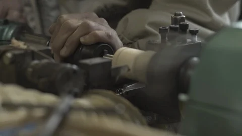 Factory joiner drilling timber on lathe machine,close up,shallow depth of field. Video stock 88229938