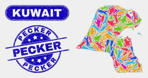 Factory Kuwait Map and Grunge Pecker Watermarks Illustrazione stock
