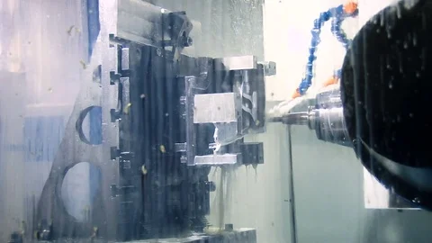 Factory Laboratory. Precise Equipment Cleaning Metal Part. Water Pouring. Glass Stock Footage 71165750