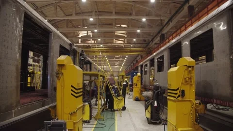 Factory laborers in protective workwear during the working process at the train Stock Footage 202050059