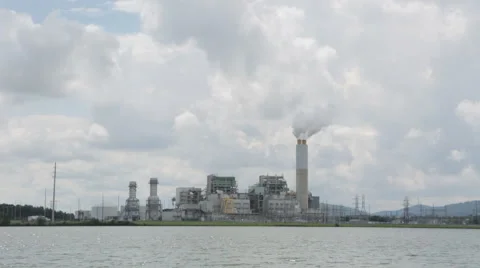 Factory on Lake Pan Right Stock Footage 41553840