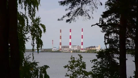 Factory on the lake shore Stock Footage 139462274