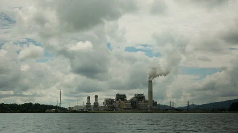 Factory on Lake Timelapse Wide Stock Footage 41505228