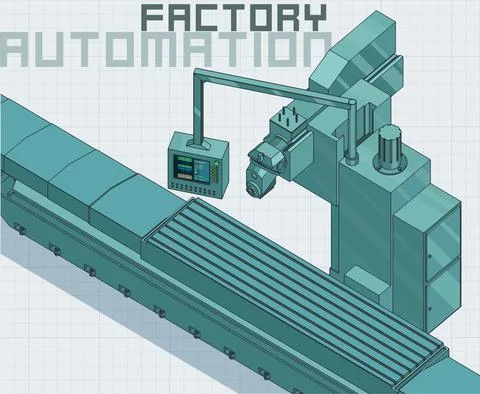 Factory line and control panel illustration Ilustración de archivo