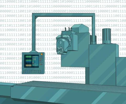 Factory line with control panel Ilustración de archivo
