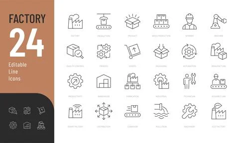 Factory Line Editable Icons set. Stock Illustration