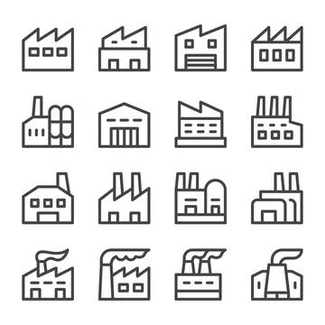 Factory line icon set Stock Illustration