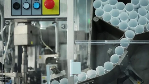 Factory Line Of Plastic Tubs Products Video stock 70632152