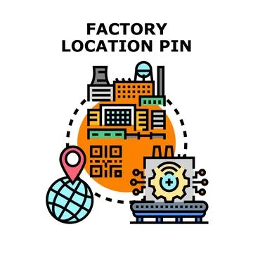 Factory location pin showing global smart industry network Stock Illustration