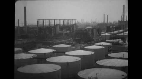 Factory location showing storage yard and chimneys Stock Footage 39253297