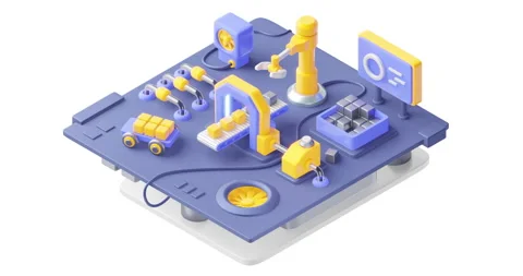 Factory machine with conveyor and engineering robot arm Stock Footage 148489903