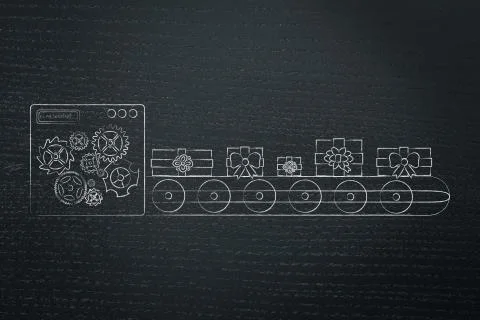 Factory machine with presents being mass-produced Stock Illustration